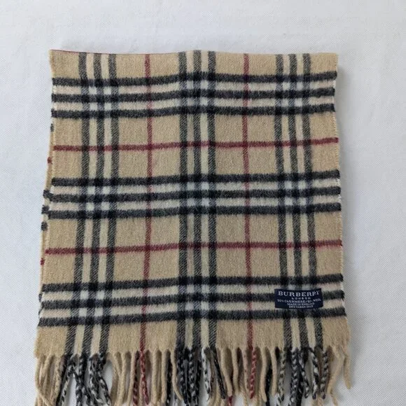 Classic BURBERRY Vintage Check Scarf Beige 50%Wool 50%Cashmere Fast Ship Today. - Picture 2 of 6